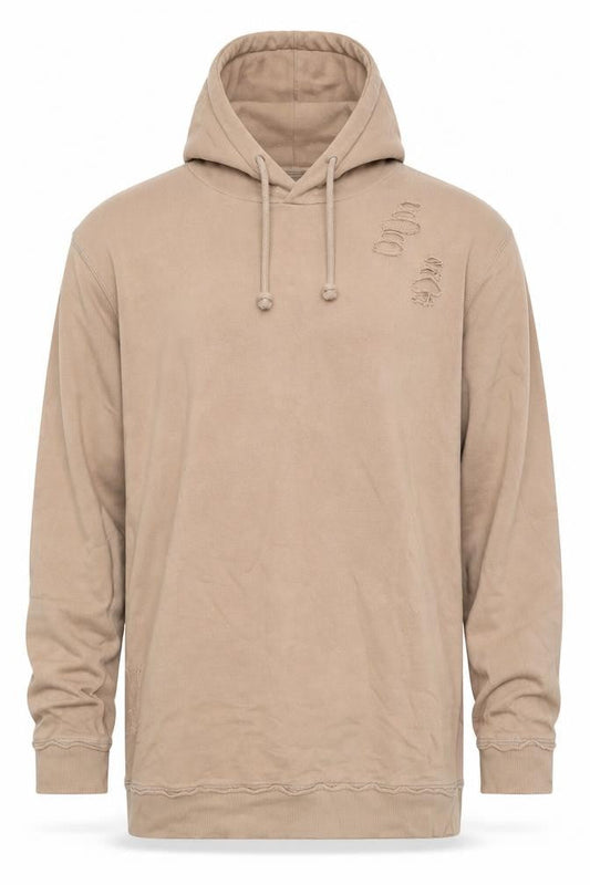 Topman Mens Beige Cotton Pullover Hoodie Size M - Ripped Detail