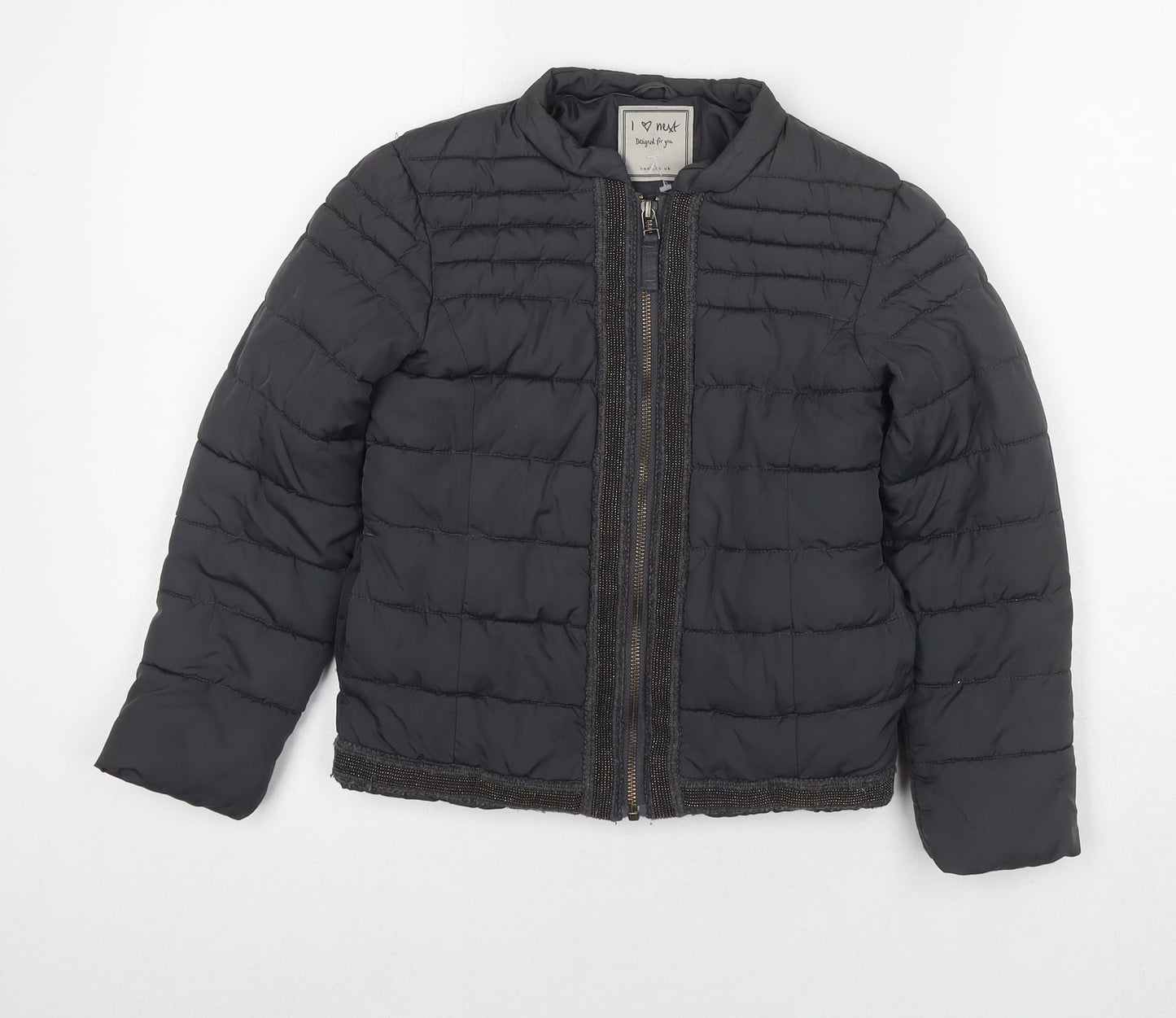 NEXT Girls Grey Puffer Jacket Jacket Size 8 Years Zip