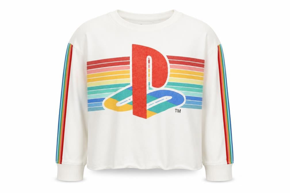PlayStation Girls White Striped Cotton Pullover Sweatshirt Size 13 Years Pullover - Logo