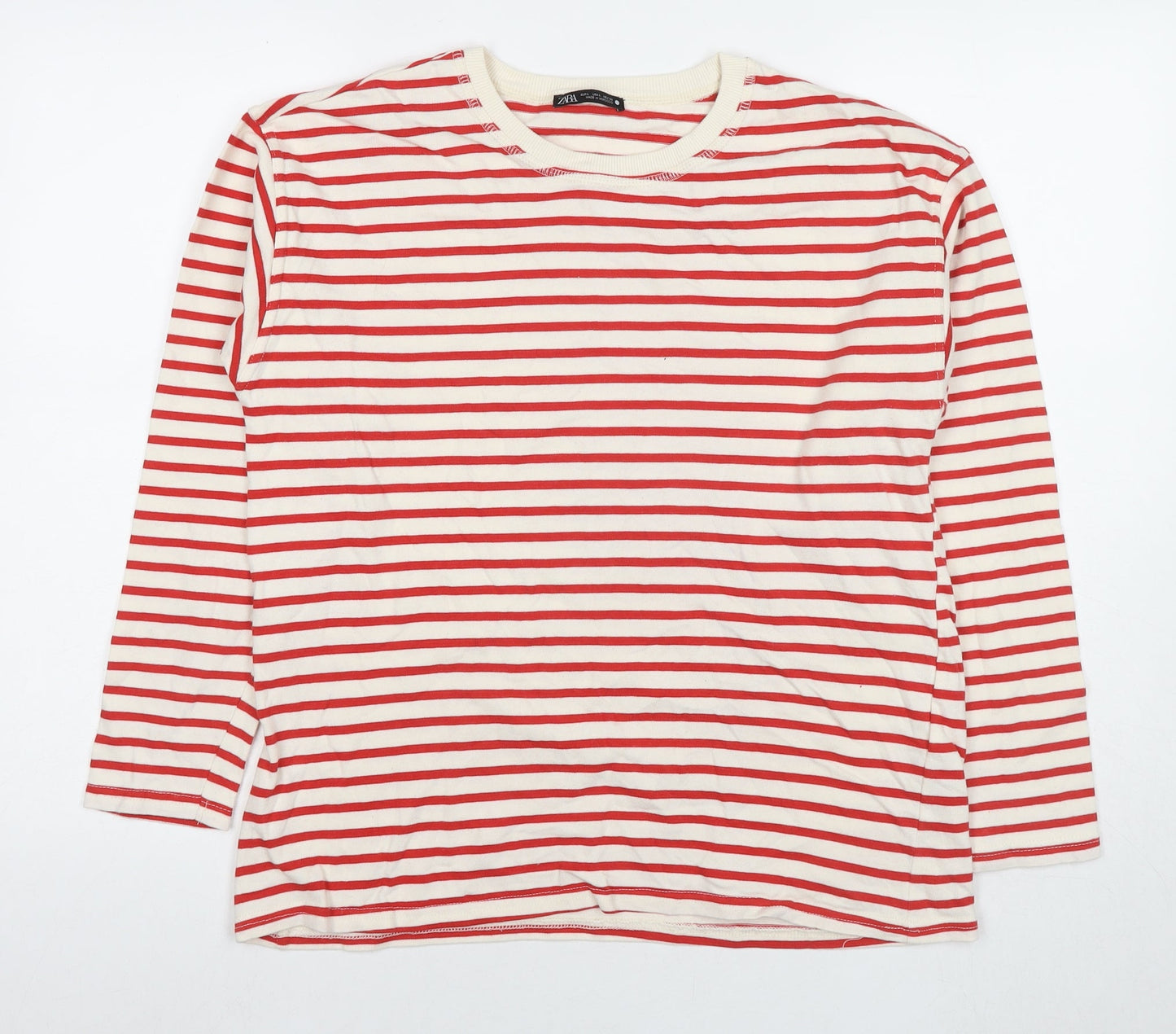 Zara Womens Red Striped Cotton Pullover Sweatshirt Size L Pullover