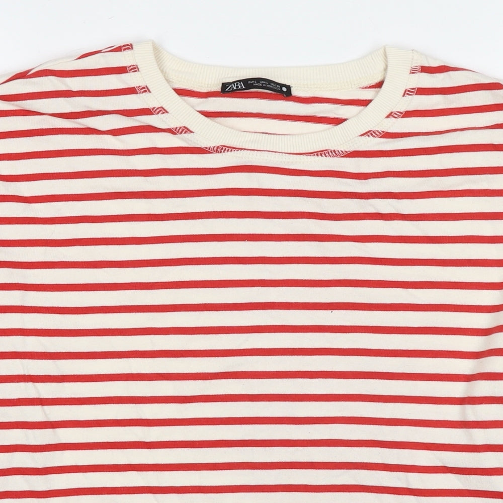 Zara Womens Red Striped Cotton Pullover Sweatshirt Size L Pullover
