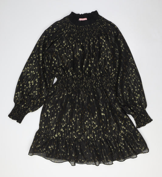 Kling Womens Black Polyester A-Line Size L Mock Neck Zip - Gold Detail