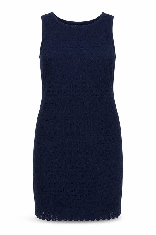 Gap Womens Blue Cotton Pencil Dress Size 4 Boat Neck Zip - Broderie Englaise