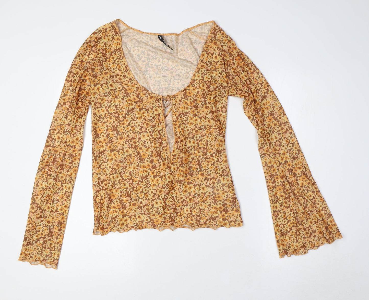 Motel Womens Brown Floral Polyester Basic Button-Up Size M V-Neck