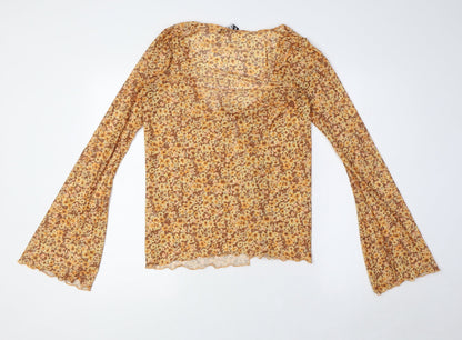 Motel Rocks Womens Brown Floral Polyester Basic Button-Up Size M V-Neck