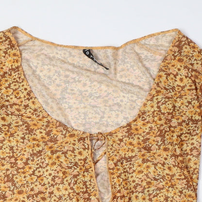 Motel Rocks Womens Brown Floral Polyester Basic Button-Up Size M V-Neck