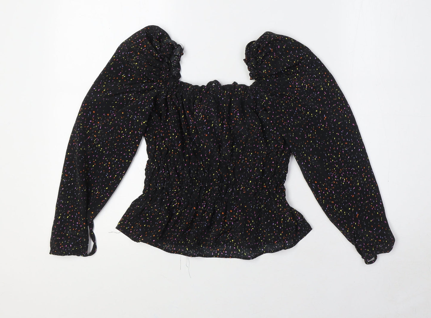 Topshop Womens Multicoloured Polyester Basic Blouse Size 4 Scoop Neck - Smocked Top