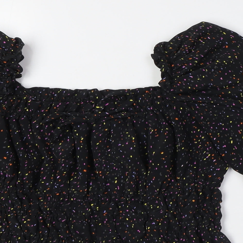 Topshop Womens Multicoloured Polyester Basic Blouse Size 4 Scoop Neck - Smocked Top
