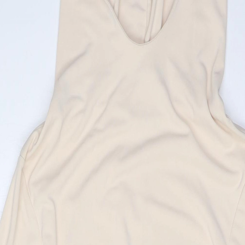 Zara Womens Beige Polyester A-Line Size XL Mock Neck - Hood, Open Back