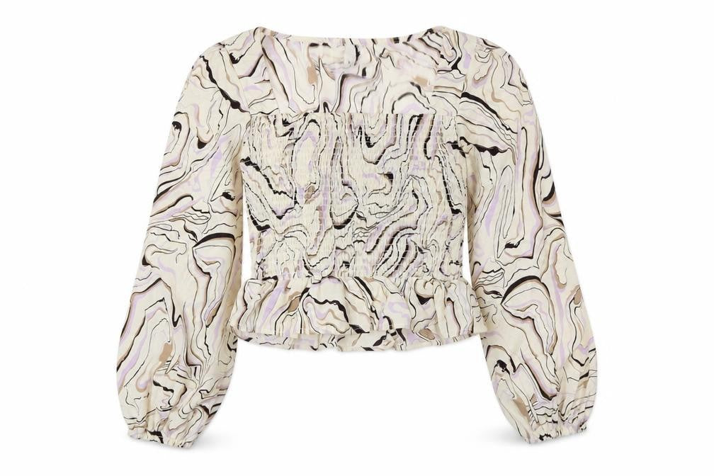 Brave Soul Womens Ivory Polyester Basic Blouse Size M Square Neck - Smocked Top