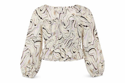 Brave Soul Womens Ivory Polyester Basic Blouse Size M Square Neck - Smocked Top