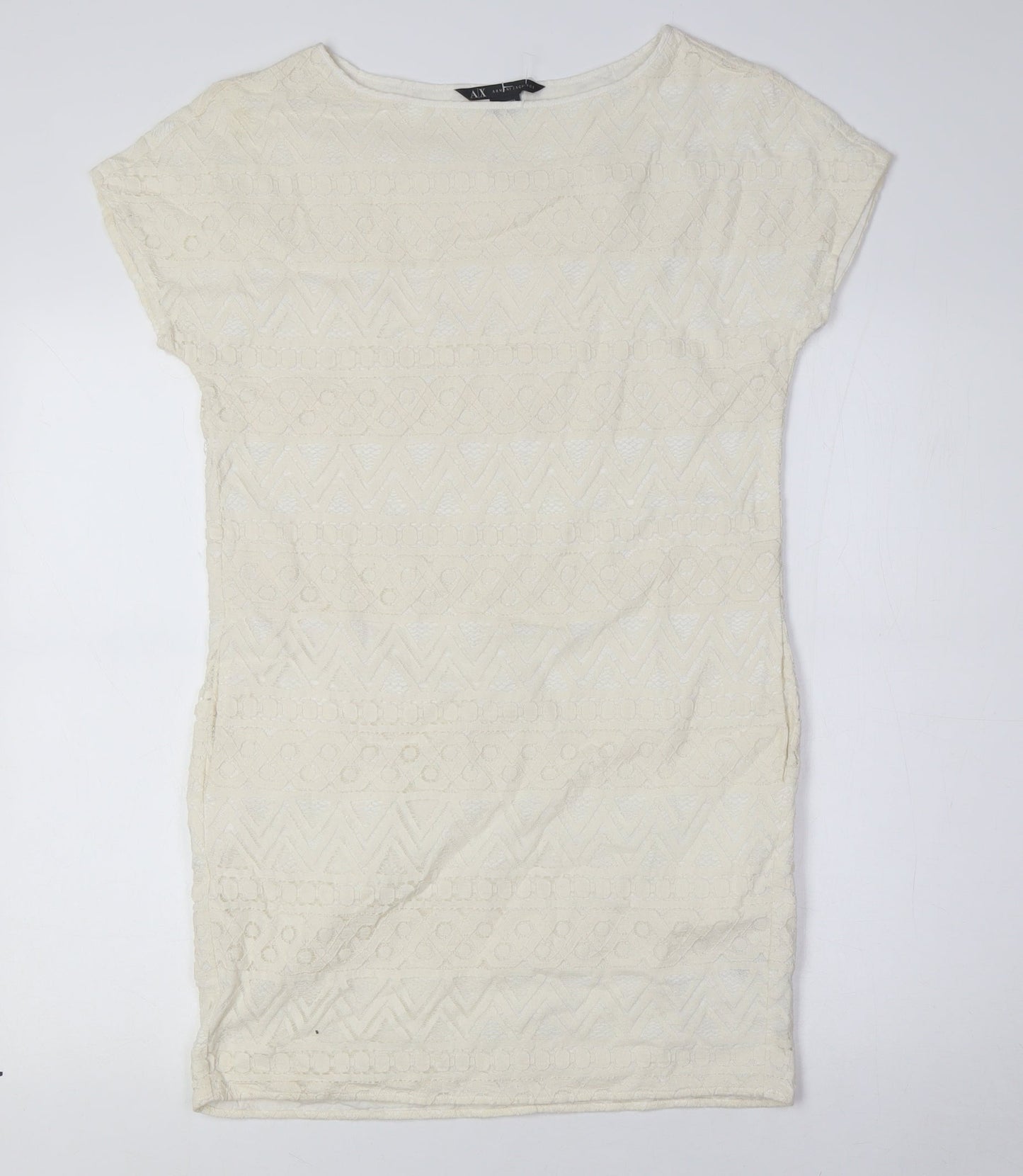 AX Womens Ivory Cotton Pencil Dress Size 4 Boat Neck - Lace Overlay