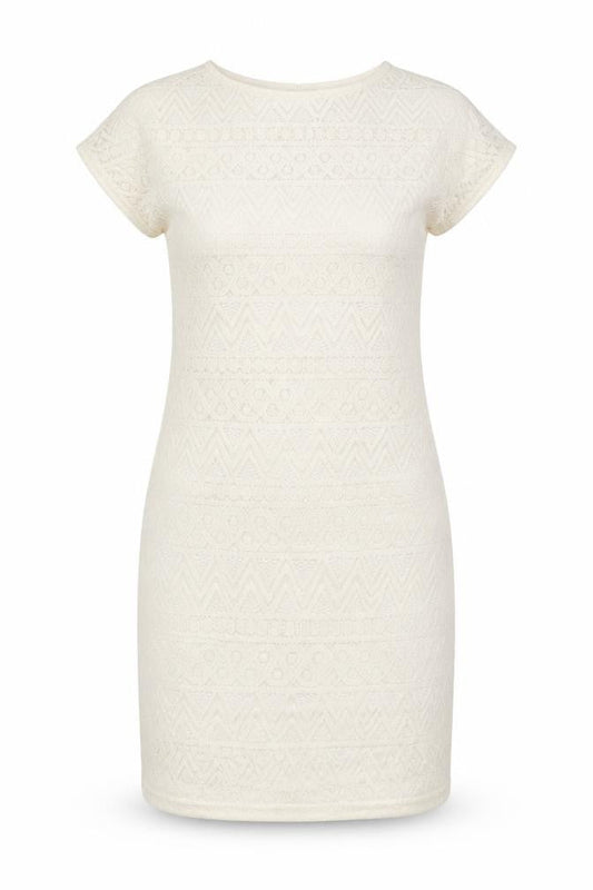 AX Womens Ivory Cotton Pencil Dress Size 4 Boat Neck - Lace Overlay