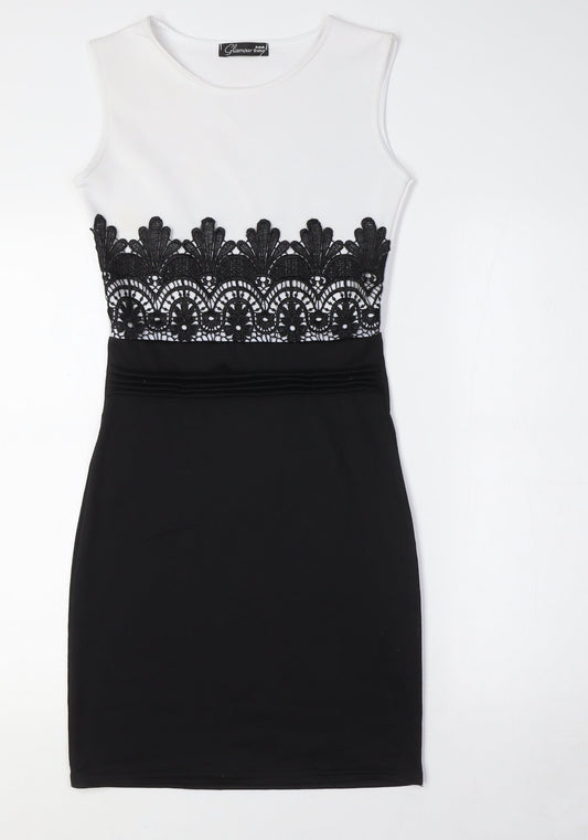 Glamour Babe Womens Black Polyester Pencil Dress Size 8 Round Neck - Lace Waist