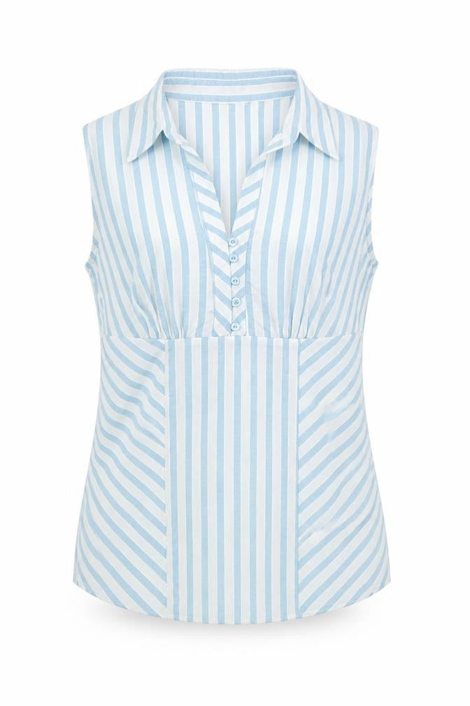 Marks & Spencer Womens Green Striped Cotton Basic Button-Up Size 8 Collared