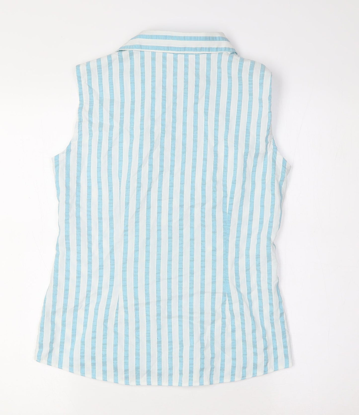 Marks and Spencer Womens Green Striped Cotton Basic Button-Up Size 8 Collared