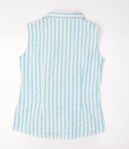 Marks & Spencer Womens Green Striped Cotton Basic Button-Up Size 8 Collared