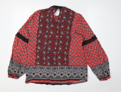 River Island Womens Red Viscose Basic Button-Up Size 12 Mock Neck