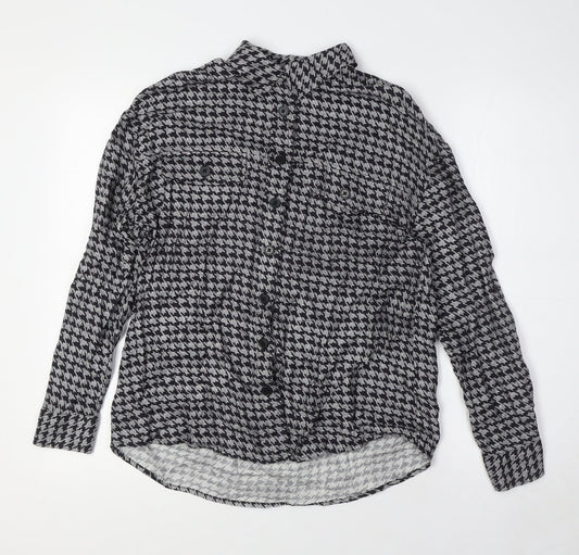 NEXT Womens Black Check Viscose Basic Button-Up Size 6 Collared