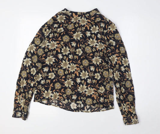 Warehouse Womens Blue Floral Viscose Basic Button-Up Size 10 Mock Neck
