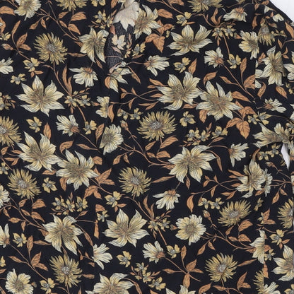 Warehouse Womens Blue Floral Viscose Basic Button-Up Size 10 Mock Neck