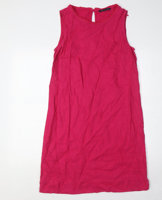 Marks and Spencer Womens Pink Linen A-Line Size 10 Round Neck Button