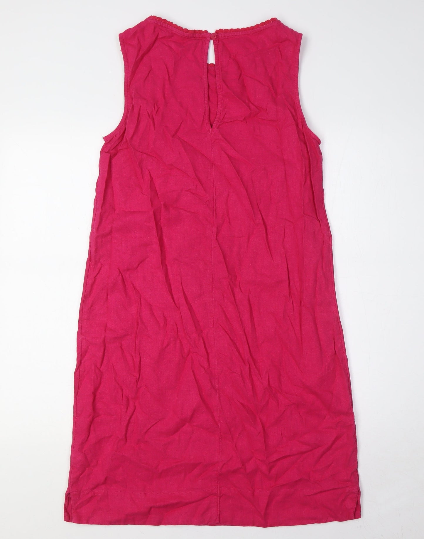 Marks and Spencer Womens Pink Linen A-Line Size 10 Round Neck Button