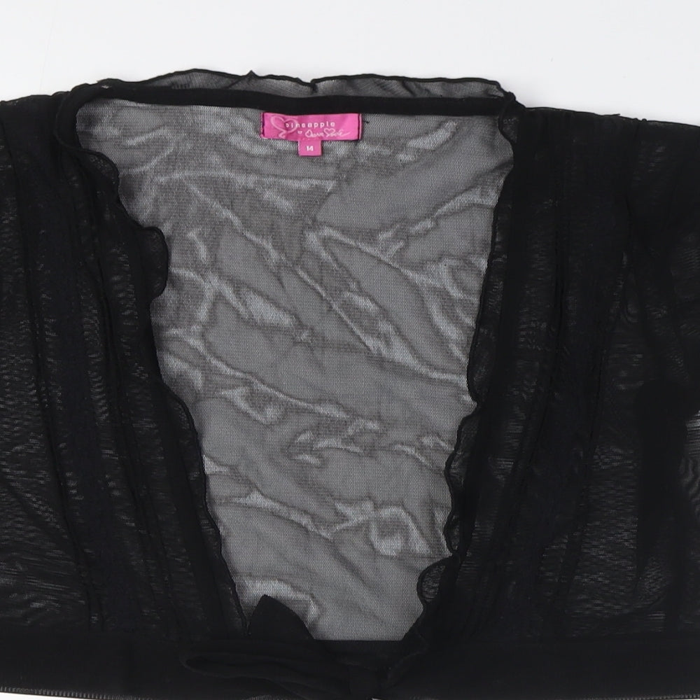 Pineapple Womens Black Polyester Basic Button-Up Size 14 V-Neck - Sheer