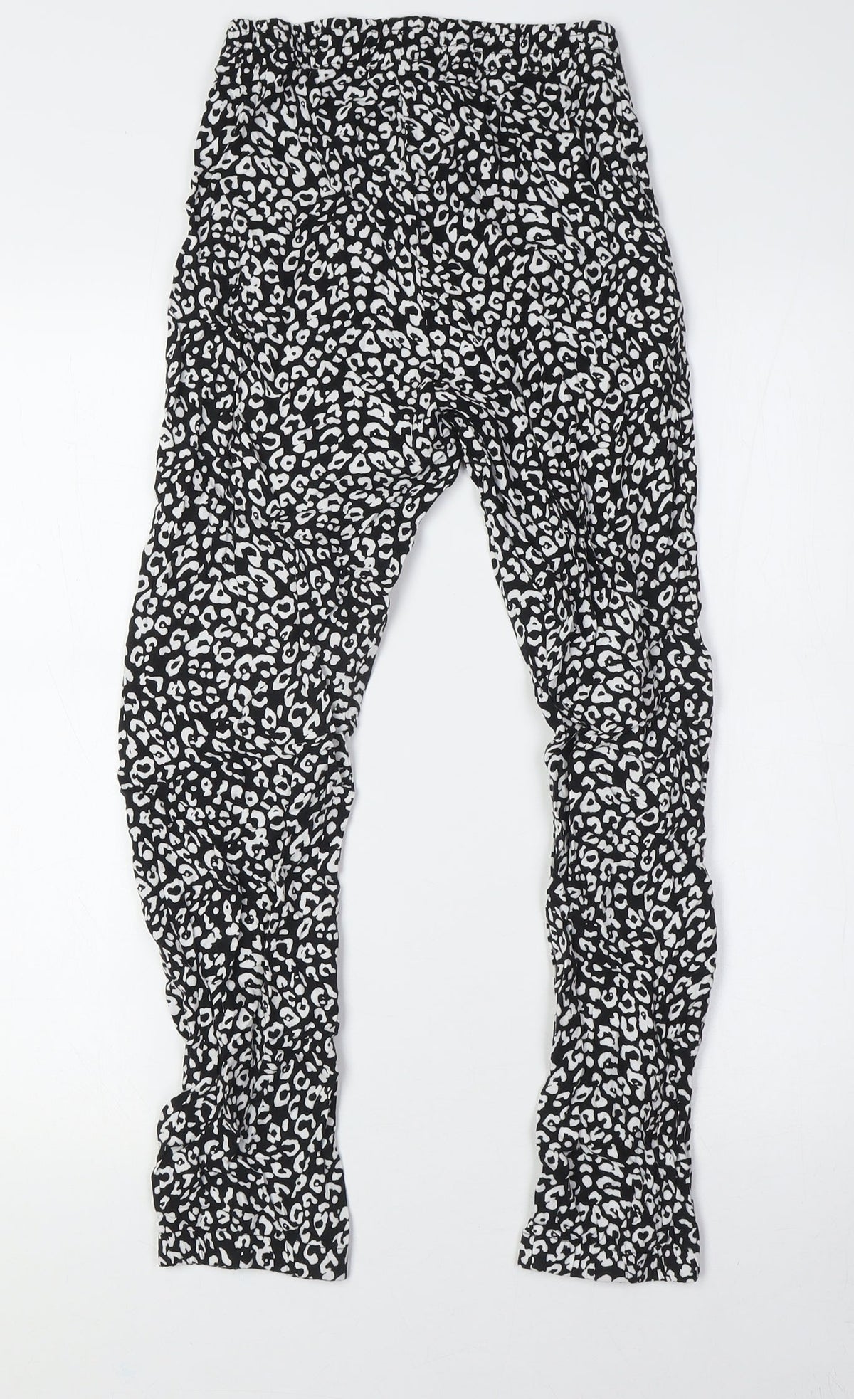 C&A Girls Black Animal Print Viscose Capri Trousers Size 12 Years L26 in Regular - Elasticated Waist