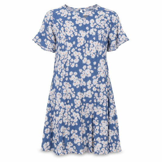 New Look Womens Blue Floral Viscose A-Line Size 10 Round Neck Button