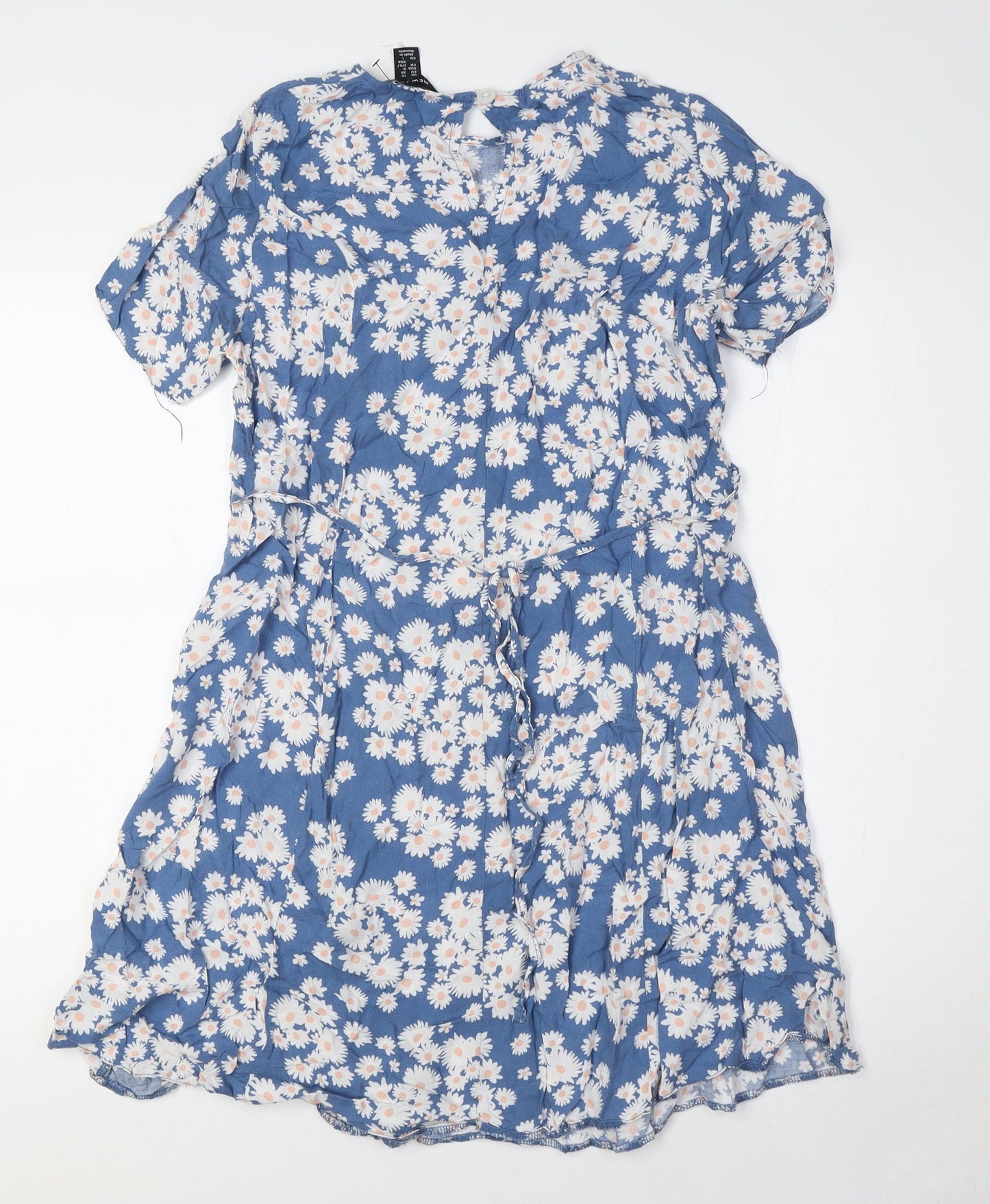 New Look Womens Blue Floral Viscose A-Line Size 10 Round Neck Button