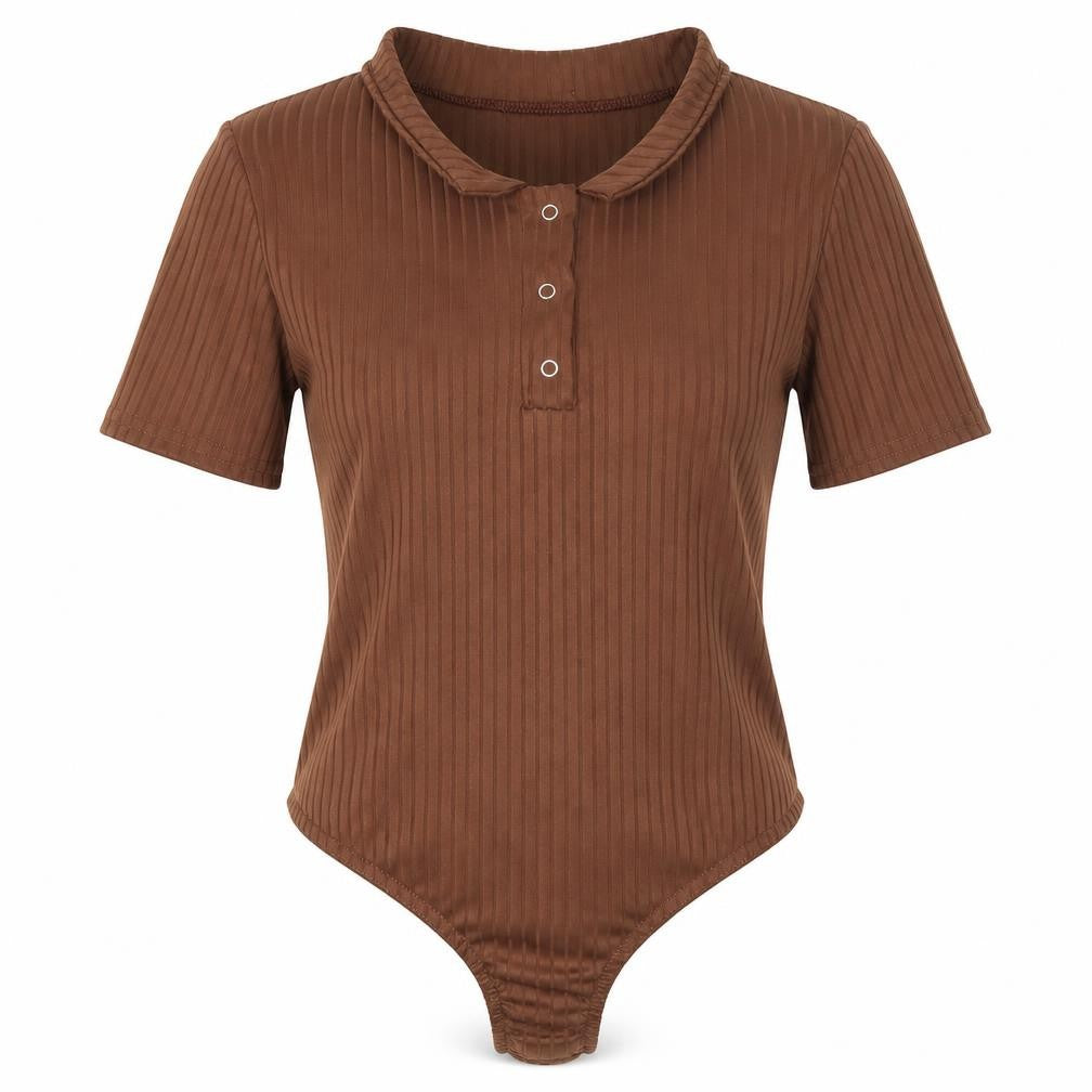 PRETTYLITTLETHING Womens Brown Polyester Bodysuit One-Piece Size 8 Snap - Ribbed