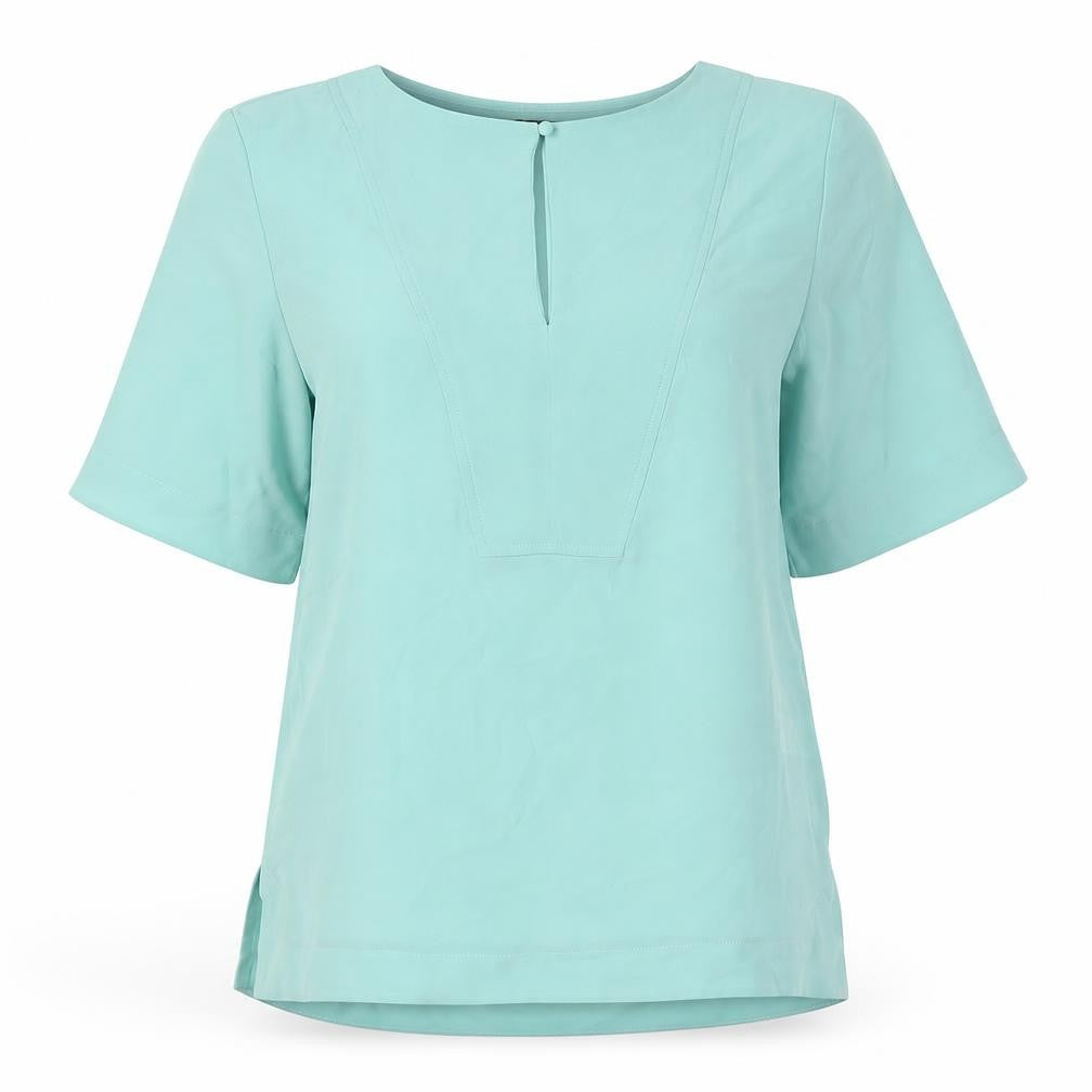 Marks & Spencer Womens Green Polyester Basic Button-Up Size 8 Round Neck