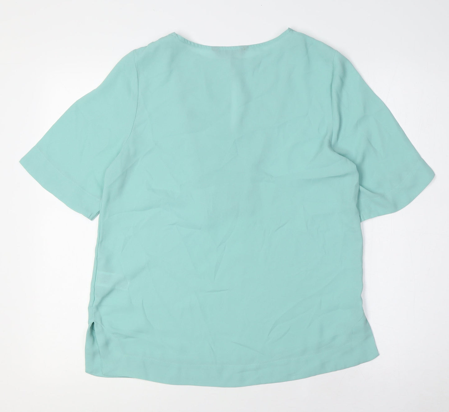 Marks and Spencer Womens Green Polyester Basic Button-Up Size 8 Round Neck