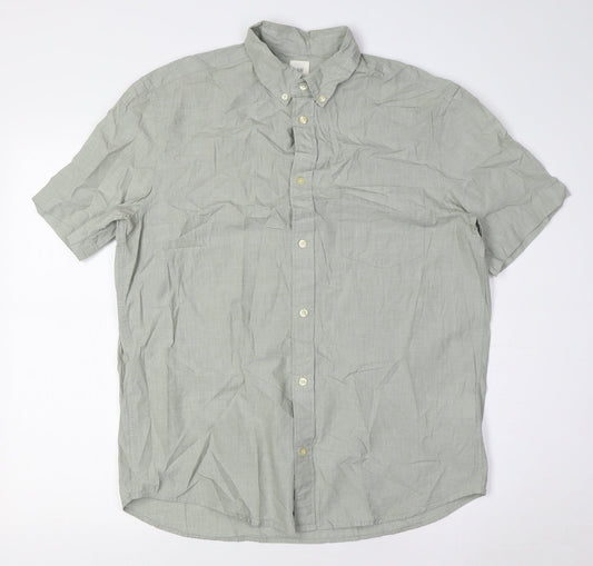 H&M Mens Green Cotton Button-Up Size M Collared Button - Button Down Collar