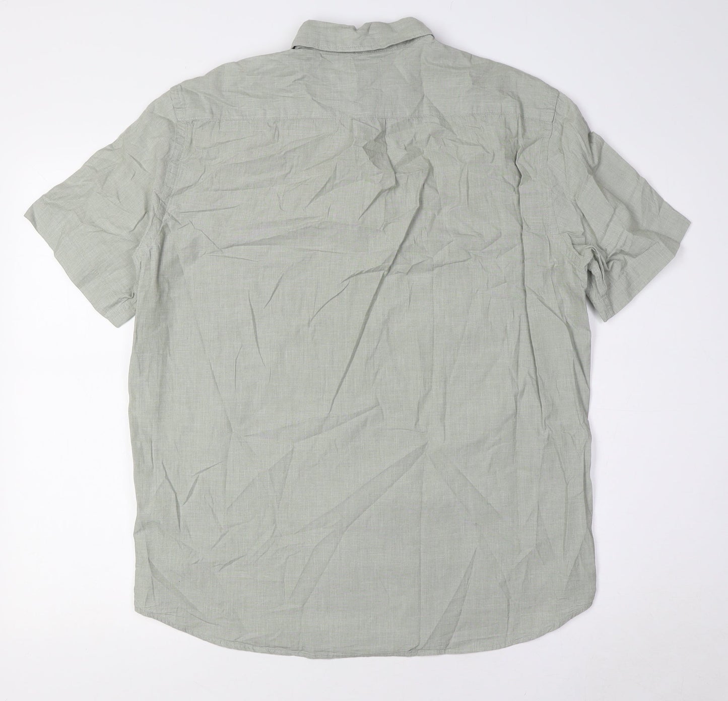 H&M Mens Green Cotton Button-Up Size M Collared Button - Button Down Collar