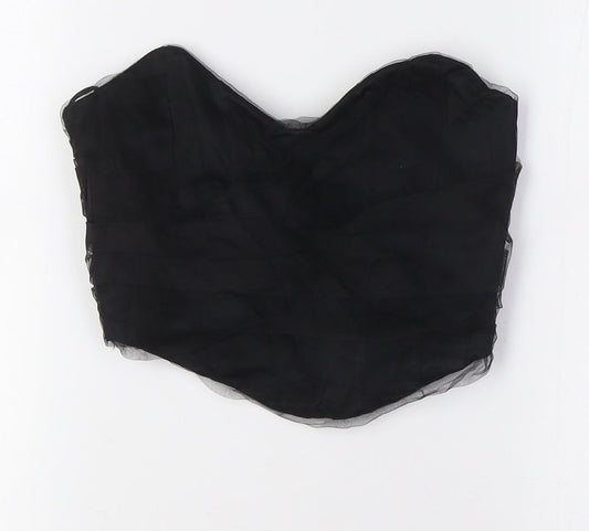 Zara Womens Black Viscose Cropped Button-Up Size S Off the Shoulder - Bodice