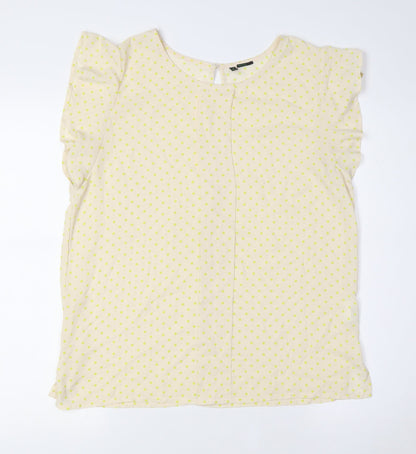 United Colors of Benetton Womens Ivory Polka Dot Polyester Basic Button-Up Size M Round Neck
