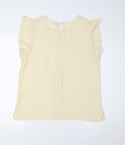 United Colors of Benetton Womens Ivory Polka Dot Polyester Basic Button-Up Size M Round Neck