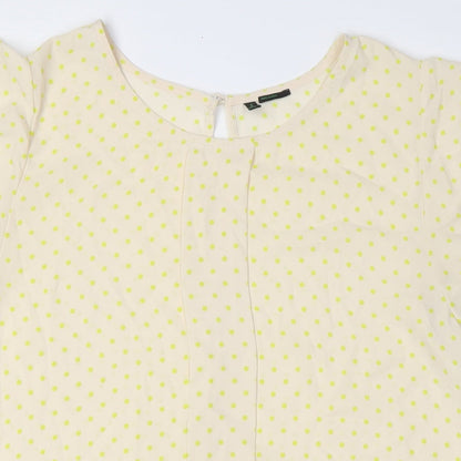United Colors of Benetton Womens Ivory Polka Dot Polyester Basic Button-Up Size M Round Neck