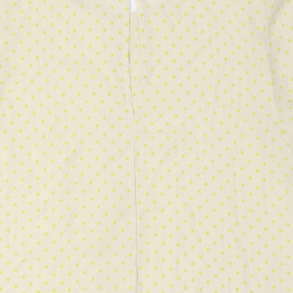 United Colors of Benetton Womens Ivory Polka Dot Polyester Basic Button-Up Size M Round Neck