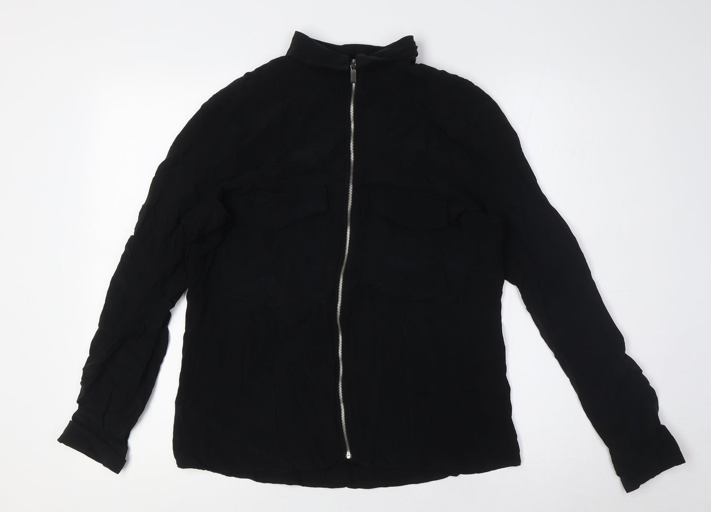Zara Womens Black Polyester Basic Button-Up Size S Collared - Breast Pockets