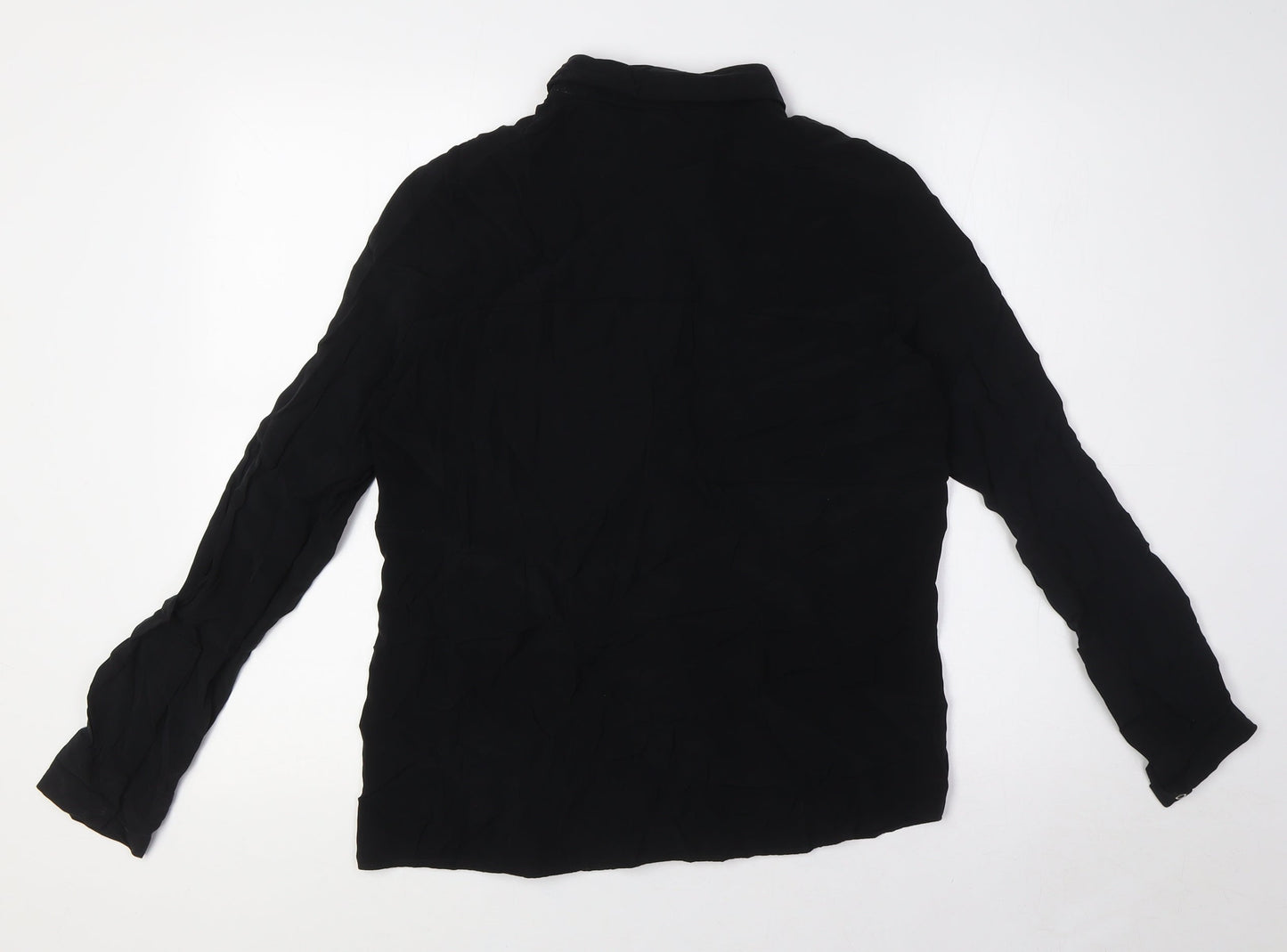 Zara Womens Black Polyester Basic Button-Up Size S Collared - Breast Pockets