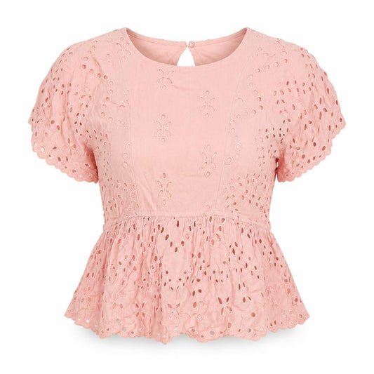 River Island Womens Pink Viscose Basic Blouse Size 8 Scoop Neck - Broderie Anglaise