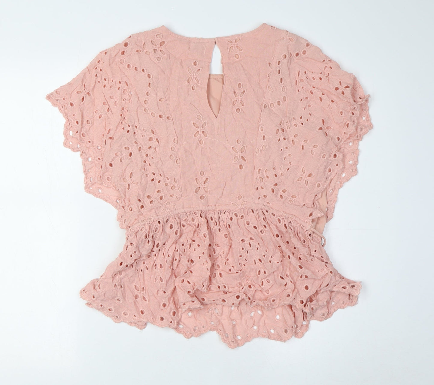 River Island Womens Pink Viscose Basic Blouse Size 8 Scoop Neck - Broderie Anglaise