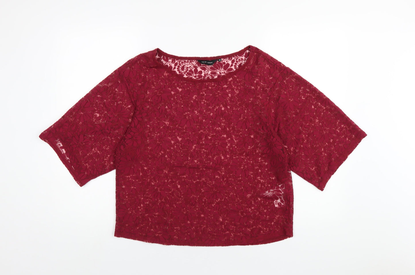New Look Womens Red Floral Viscose Basic T-Shirt Size 14 Round Neck