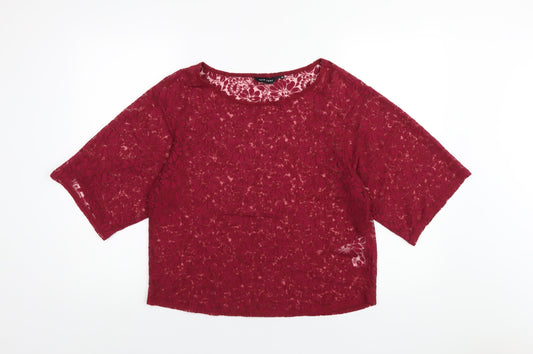 New Look Womens Red Floral Viscose Basic T-Shirt Size 14 Round Neck