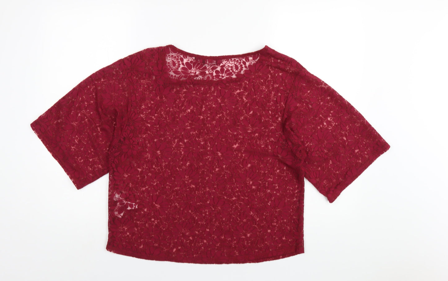 New Look Womens Red Floral Viscose Basic T-Shirt Size 14 Round Neck