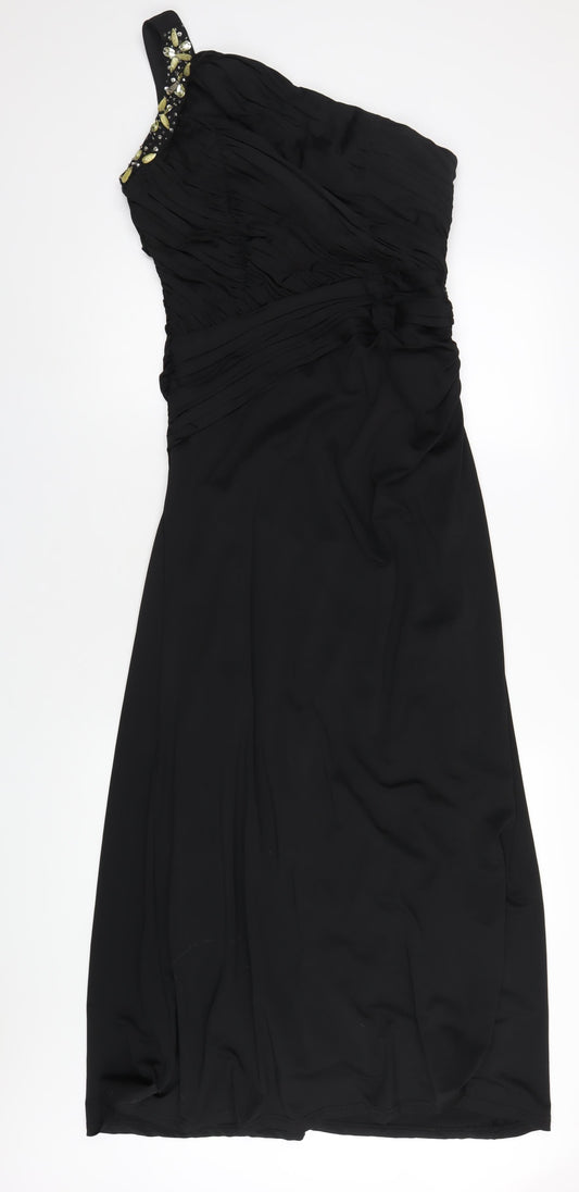 Quiz Womens Black Polyester Maxi Size 16 One Shoulder Zip