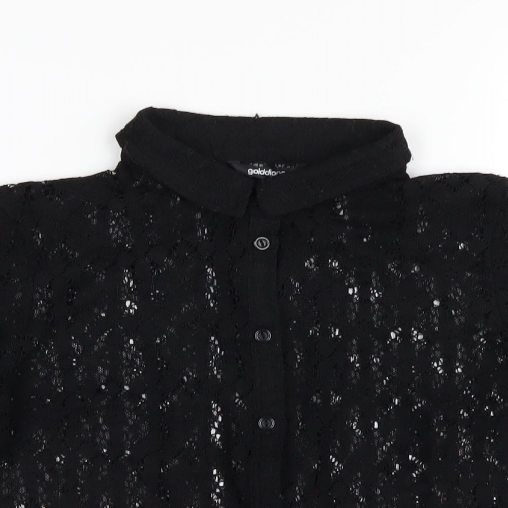 Golddigga Womens Black Polyester Basic Button-Up Size 10 Collared